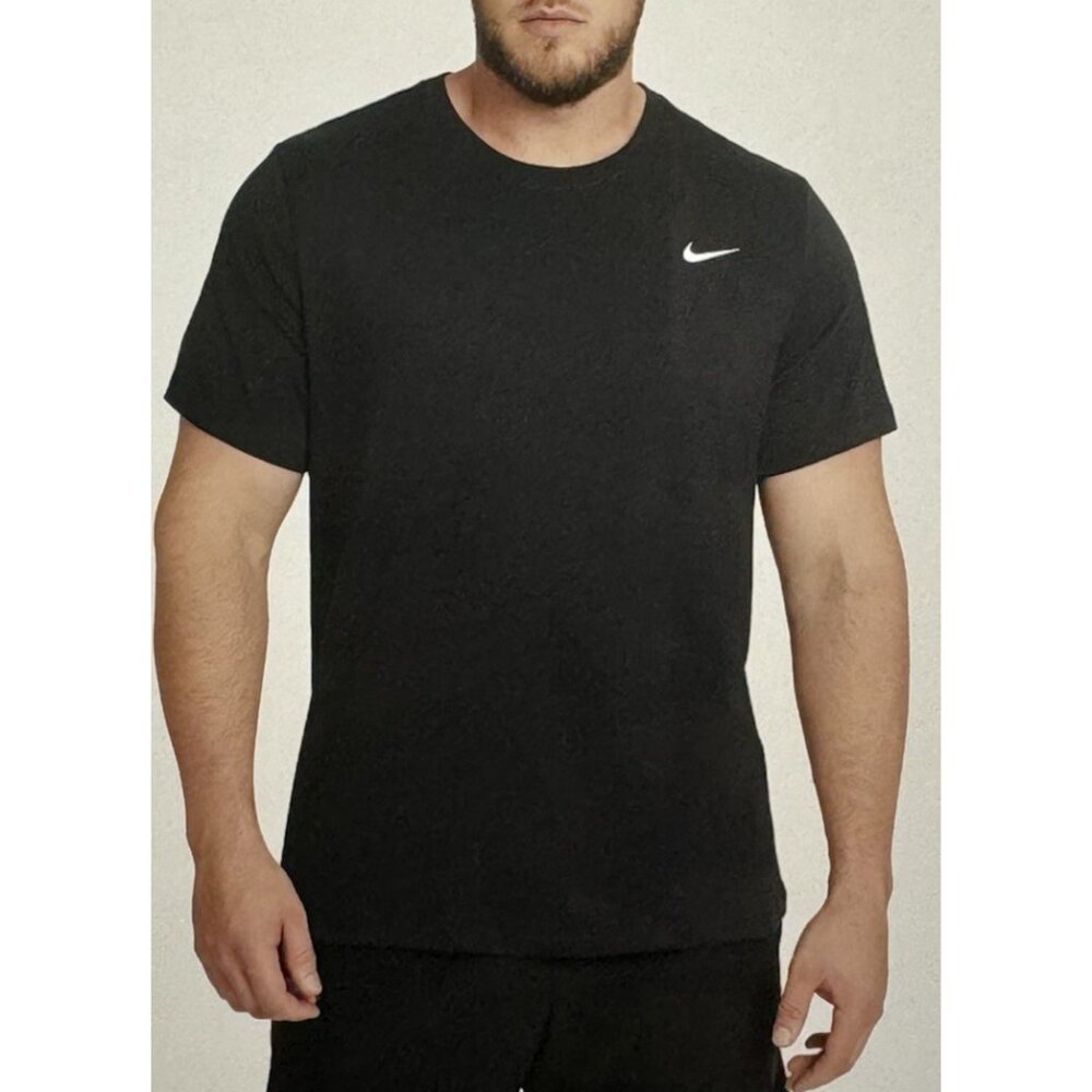 Nike Mens XL Black Dri Fit Fitness T shirt swoosh Athleisure Activewear